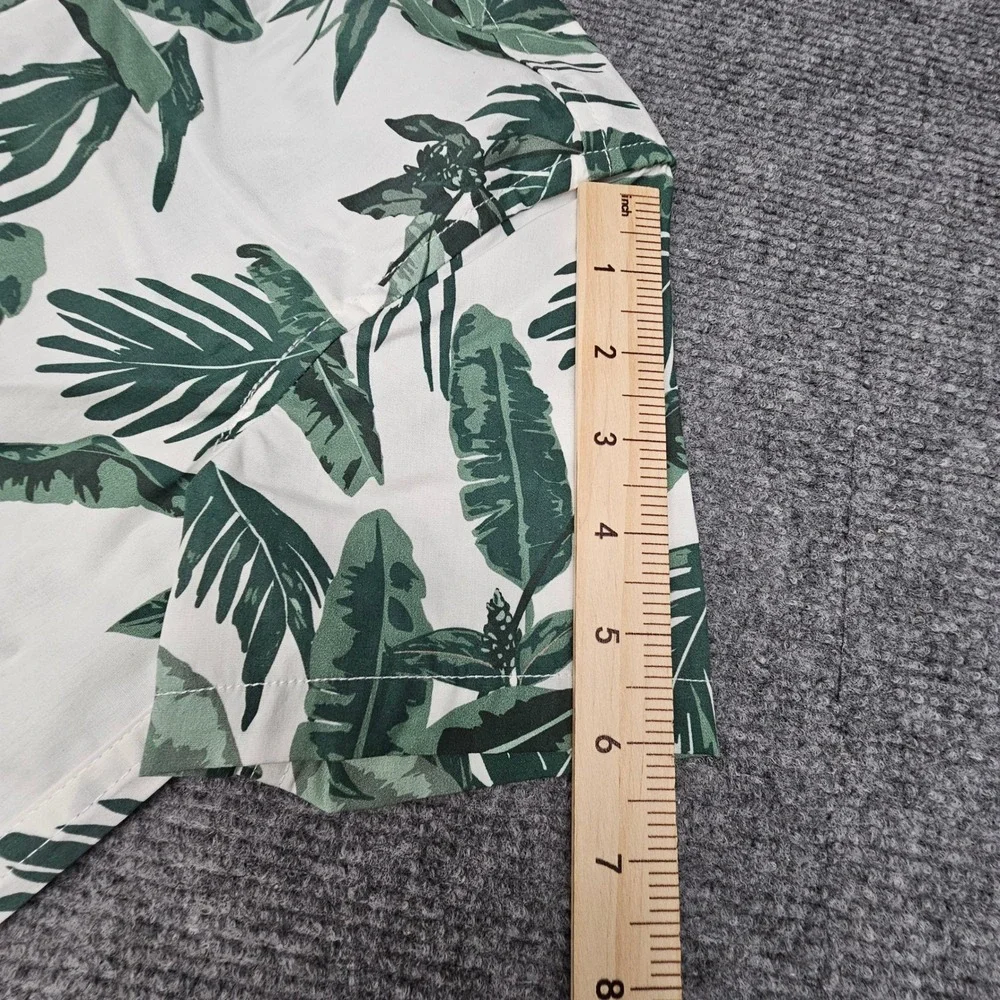 B Brooks Brothers Boys Shirt Tropical Palm Leaf Print Button Down White Green 10